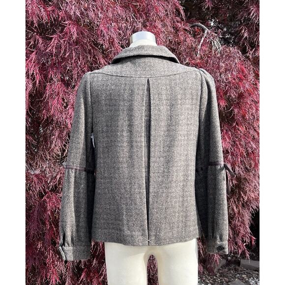 Vintage Tocca 100% Wool Jacket Taupe & Black Geometric Tweedy Size 8 Puff Sleeve - Picture 4 of 8